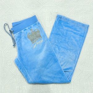 Vintage Juicy Couture Velour Pants Baby Blue Size Large Y2K Rhinestone *FLAW*